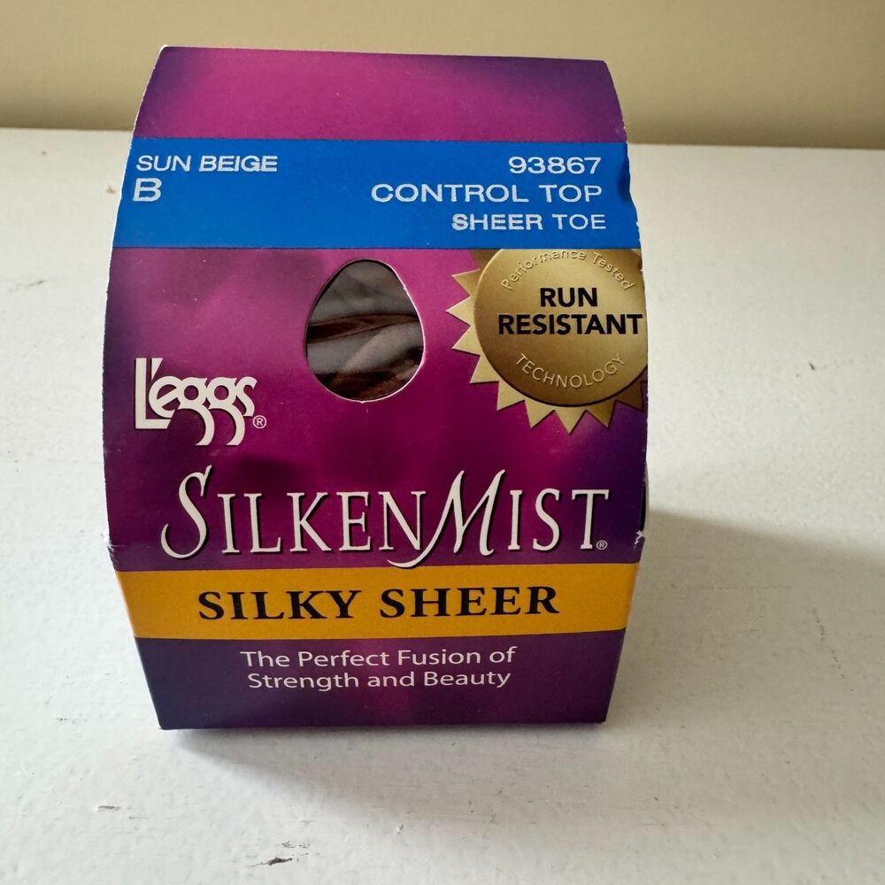Leggs Silken Mist Silky Sheer Toe Control Top Pantyhose Sun Beige Size B # 93867